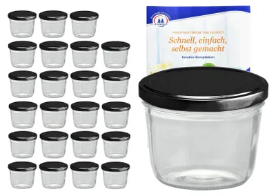 Zdjęcie produktu dla zestaw 24 kubków 230 ml To 82 z czarną pokrywką i książeczką z przepisami Diamant-Zucker Gelierzauber
