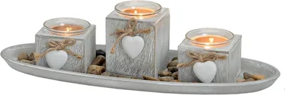 Produktbild von G. Wurm Tablett für 3 Windlichter 39x14x10cm, Keramik, Grau