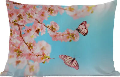 Produktbild von MuchoWow® Outdoor Kissen - Schmetterlinge - Baum - Blumen - 50x30 cm - Wetterfest - Lounge Kissen - Sofa kissen - Wohnzimmer Dekoration