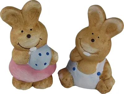 Produktbild von 2 teilige Osterhasen Sets - Osterhase Paar aus Keramik - Ostern Deko Artikel - (Hasenpaar Klein)
