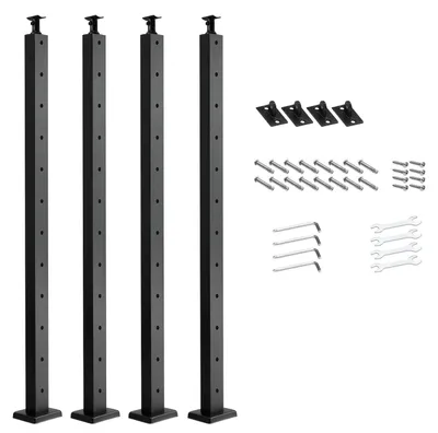 Produktbild von 4er-Set Kabelgeländerpfosten, 106,7x3x5cm Deckgeländerpfosten mit horizontalen & vorgebohrten Löchern, SUS304, mit horizontaler & gebogener Halterung, Schwarz, 4JZLGZXHS106REP67001V0