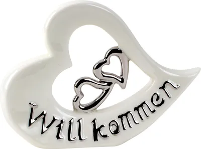 Produktbild von Moderne Skulptur Dekofigur Herz aus Keramik weiß und Silber 22x16 cm