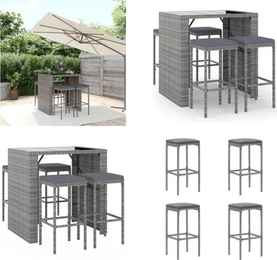 Produktbild von vidaXL 5 tlg. Gartenbar Set mit Kissen Grau Poly Rattan - Gartenbar Set - Gartenbar Sets - Garten Bar Set - Gartenbar