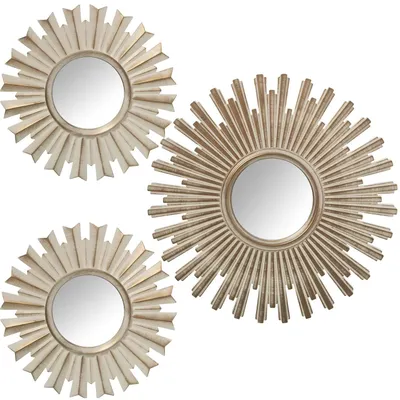 3er-Set runde Wandleuchten mit Spiegel, Melamin, 35/25 cm