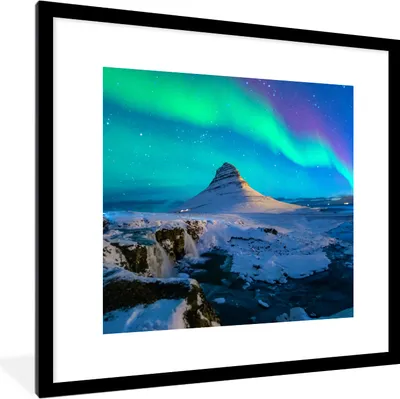Produktbild von MuchoWow® Gerahmtes Poster Nordlichter - Berge - Island 40x40 cm - Poster mit Schwarzem Bilderrahmen Wandposter Rahmen Foto Bilder - Poster - Plakat im Rahmen