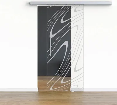 Produktbild von Pertura Glasschiebetür Komplettset Glera Water 01 900x2175 mm Rechts inkl. Beschlag Selir Aluminium natur,Stangengriff
