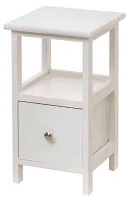 Image de Table de chevet blanche, avec 1 tiroir, 1 étagère, dimensions 25 x 25 x 44 cm, pour chambre à coucher