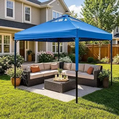Produktbild von 3x3 m Faltpavillon - Gartenpavillon - Wasserdicht - Verstärkter Stahlrahmen - Dachbelüftung - Faltbar tragbar - Ohne Seitenwände - Blau