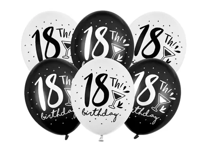 Produktbild von Luftballons mit Aufschrift 18th Birthday 30cm schwarz weiß 6er Set