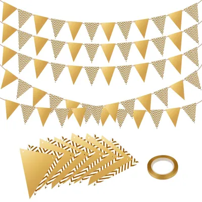 Productafbeelding van Wimpelketting, buiten, geel, 5 stuks, 60 vlaggen, feestdecoratie