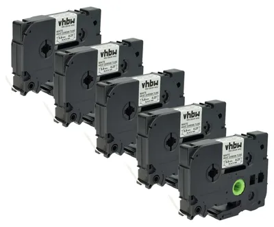 Produktbild von vhbw 5x Schriftband-Kassette kompatibel mit Brother P-Touch PT-H300 Etiketten-Drucker Schwarz auf Weiß, Schrumpfschlauch-Kassette, 5,8 mm