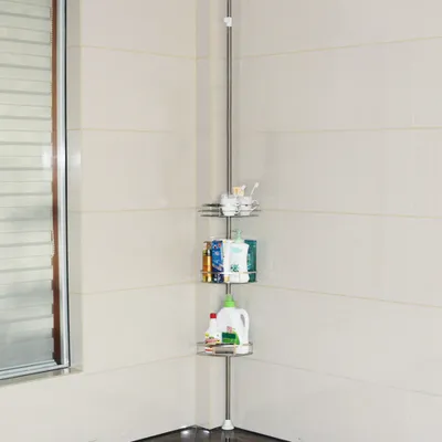 Image de Étagère d'angle télescopique 3 paniers Étagère de salle de bain télescopique 110-280cm Acier inoxydable