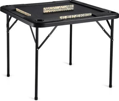 Image de Table de mahjong, table de jeu pliante carrée pour 4 joueurs avec 4 porte-gobelets et 4 plateaux à jetons, table de jeu de dominos portable avec 1 jeu de dominos pour puzzles de mahjong, 35,4 x 35,4 pouces, noire