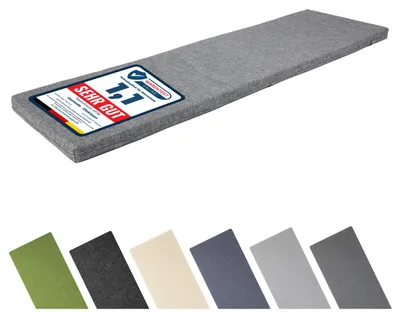 Produktbild von Garronda Bankauflage 120x40 cm ca. 4 cm dick Sitzkissen Outdoor für Gartenbank und Hollywoodschaukel Polster Auflage für Sitzbank wasserabweisend UV-beständig mit Bändern GD-0220 Grau