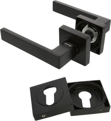 Productafbeelding van Zwarte deurklinkset, 52x124mm, met bajonetsluiting