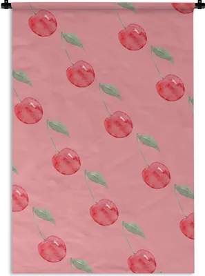 Produktbild von MuchoWow® Wandteppich Wandbehang Kirschen - Obst - Aquarell 90x135 cm Tapisserie Dekoration Wandtuch - Baumwolle - Wandskulptur