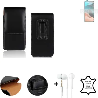 Produktbild von K-S-Trade Leder Gürteltasche + Kopfhörer kompatibel mit Xiaomi Redmi K30 Pro Seitentasche Belt pouch Holster Handyhülle Schutz Hülle Etui schwarz