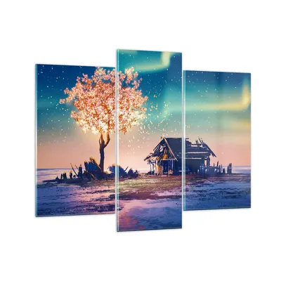 Produktbild von Bilder auf glas - Baum Haus Nacht Sterne - 130x100cm - Glasbilder - Wandbilder - Kunstdruck - zum Aufhängen bereit - Wanddekoration aus Glas - Glas Bilder - Wandbild auf Glas - GCB130x100-2849