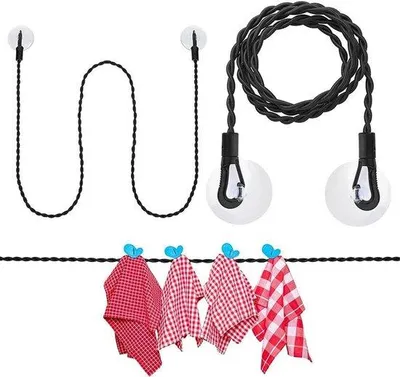 Produktbild von Reise- und Camping-Kleiderleine mit 1,5 m Nylon-Kabel und Clip für innen- und außenbereiche (schwarz)