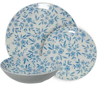 18-teiliges Porzellan-Tafelservice, weiß-blau, 26x6x26 cm