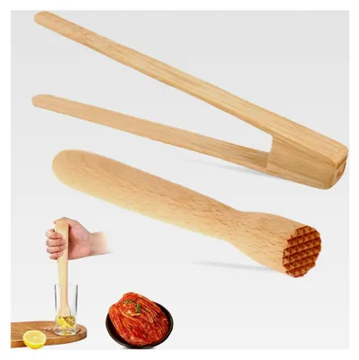 Produktbild von Krautstampfer Set mit Holzzange und Cocktailstößel, 21 cm