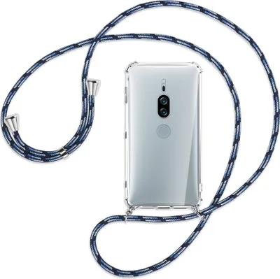 Produktbild von Handykette Backcover-Schutzhülle mit Band (Metall silberfarben) für Sony Xperia XZ2 Premium - Blautöne