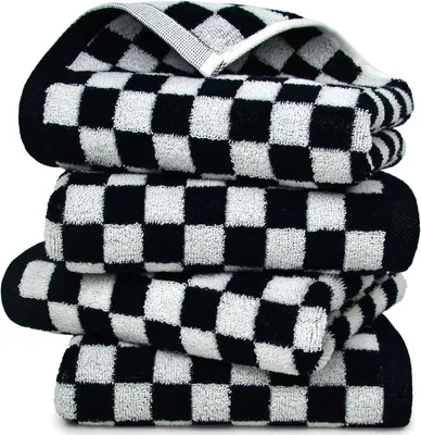 Obrázek produktu pro Kuchyňská utěrka, rozměr 33 x 73 cm, 4 kusy, černá a bílá, bavlna, kostkovaný vzor, pro kuchyň