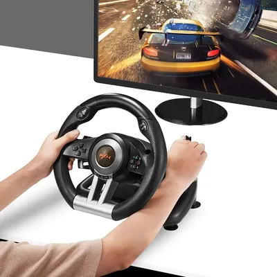 Produktbild von Gaming Lenkrad - Rennlenkrad für PC/PS3/PS4/Xbox Series X/S/Switch - 180° Lenkung - Kabelgebunden - Mit Pedalen und Schalthebel - Vibration - Schwarz