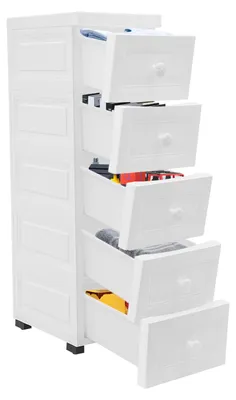 Zdjęcie produktu dla Solidchoice - Komoda z 5 szufladami i kółkami, biała