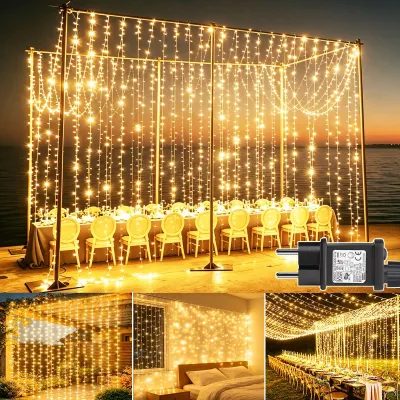 LED-Lichtgordijn 3x3 m, 300 warmweiße LEDs, IP65, 8 Modi, Timer