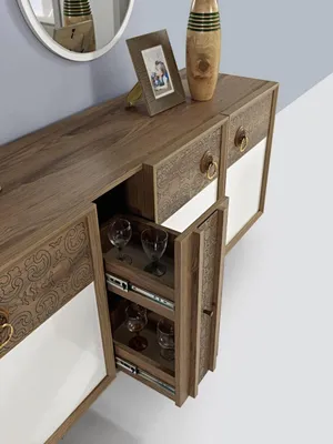 Produktbild von Wohnzimmer Anrichte mit Spiegel Garnitur Holz Braun Neu Modern Luxus