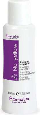 A bottle of Fanola No Yellow Shampoo against a white background.
