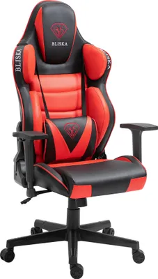 Produktbild von Chair Racing Chefsessel mit Sportsitz und ergonomsichen 4D-Armlehnen Schreibtischstuhl Drehstuhl,Farbe:Schwarz / Rot ohne Fußstütze