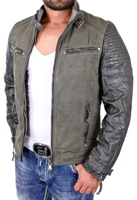 Produktbild von Reslad Lederjacke Herren Vintage Material Mix Kunstleder Jacke RS-1504 Khaki S