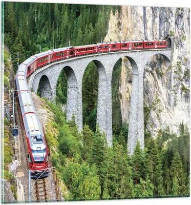 Produktbild von Bilder auf glas - Einteilig - Viadukt Landwasser Zug - 70x70cm - Glasbilder - Wandbilder - Bilder - zum Aufhängen bereit - Wanddekoration aus Glas - Glas Bilder - Wandbild auf Glas - GAC70x70-4605