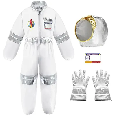 Obrázek produktu pro Kosmonautský oblek pro děti - Bílý - Dětský kombinéza s přilbou, rukavicemi a ID kartou - 3 až 10 let - Uni - Na karneval a Halloween
