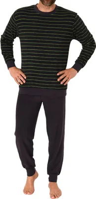 Produktbild von Herren langarm Frottee Pyjama Schlafanzug mit Bündchen - auch in Übergrößen - 212 13 751 ; grün , 48