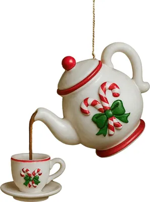 Produktbild von Weihnachtliche Teekannen-Dekoration, Vintage-Weihnachts-Teetasse und -Kanne zum Aufhängen mit Teegießeffekt, Geschenk für Teeliebhaber