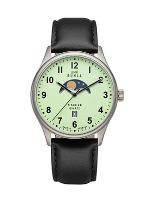 Produktbild von UMR Ruhla Herren Armbanduhr 20910 Mondphase Titan mit Lederband schwarz