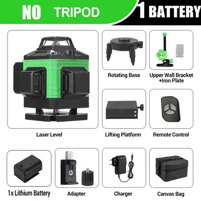 Immagine prodotto di Livella laser - 4D, 16 linee - Autolivellante - Laser verde - 360° orizzontale e verticale - 1 batteria - Senza supporto