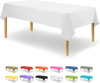Produktbild von Weiße Einweg-Tischdecke aus Kunststoff für rechteckige Tische (12er-Pack) Tischdecken für Partys, Veranstaltungen und Hochzeiten, drinnen und draußen, 137,2 x 274,3 cm, Tischdecke aus Kunststoff