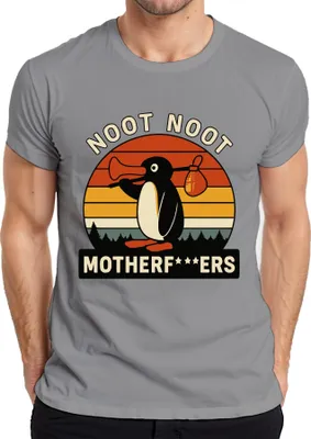 Zdjęcie produktu dla Noot Noot Motherf***ers Retro Penguin Sunset Vintage T-Shirt Męski, Szary, L