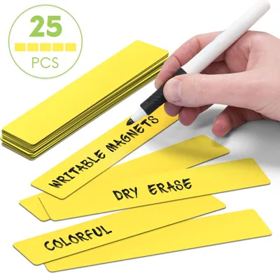 Produktbild von 2DOBOARD Magnetstreifen beschreibbar - 15 cm x 2,5 cm Gelb - 25 Stück - Magnet etiketten für Whiteboard und Kühlschränke