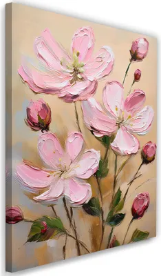 Produktbild von Leinwandbild Rosa Blumen Gemalte 70x100 Feeby Rosa bild für die wand bereit zum aufhängen