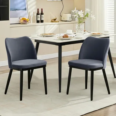Image de Ensemble de 2 chaises de salle à manger en velours avec pieds en bois – Élégante chaise en velours pour salle à manger