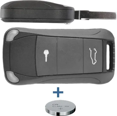 Produktbild von Klapp Schlüssel Gehäuse Funkschlüssel Fernbedienung Autoschlüssel HAA Rohling + Batterie kompatibel mit Porsche