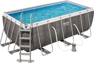 Produktbild von Bestway® Power Steel™ Frame Pool-Set mit Filterpumpe 412 x 201 x 122 cm, Rattan-Optik (Schiefergrau), eckig