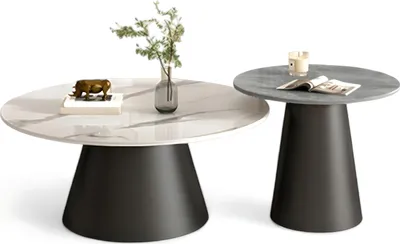 Image de Set de deux tables avec plateau rond imitation marbre en différentes couleurs
