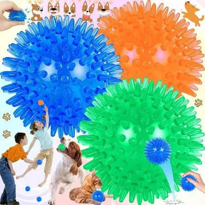 Produktbild von Kauwspeelzeug für kleine und mittelgroße Hunde - Stekelbal-Spielzeug mit Kaukörper - Werpspielzeug für Welpen - Gummi-TPR-Spielzeug für Zahnreinigung und Langeweile - Dauerhaft und sicher