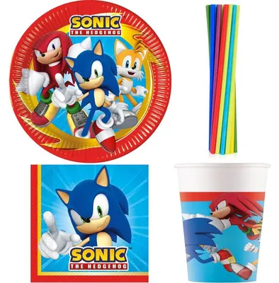 Produktbild von Partyset Sonic Geburtstag Party Deko für 8 Kinder Teller Becher Servietten